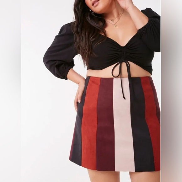 Forever 21 Striped Color Block A-Line Midi Skirt - Picture 1 of 6